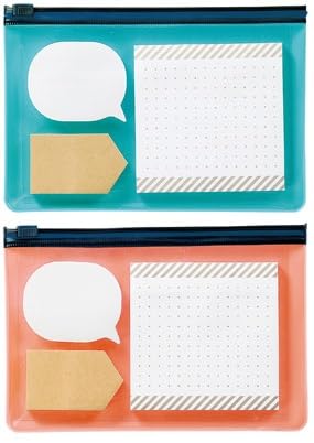 ノーブランド品 ポーチふせんセット ブルー・ピンク 2色セット 3種類のふせん 10.5cm x 15.4cm 2個セット