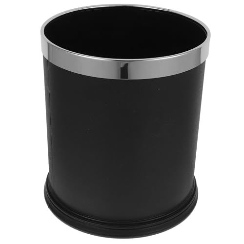 Cubo de basura negro con tapa contenedor de plástico para aseos pequeños