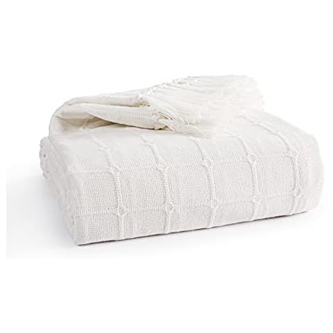 EHC Cotton Woven Throw, Large 2 Seater Sofa/Chair/Bed 178 x 254 cm (70" x 100" inches) Batten Design - Ivory Cover