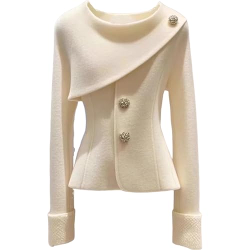 XNC Women's Fitted Crewneck Long Sleeve White Plain Front Button Knit Sweaters 2025 Spring Winter Fashion Pullover Outfits