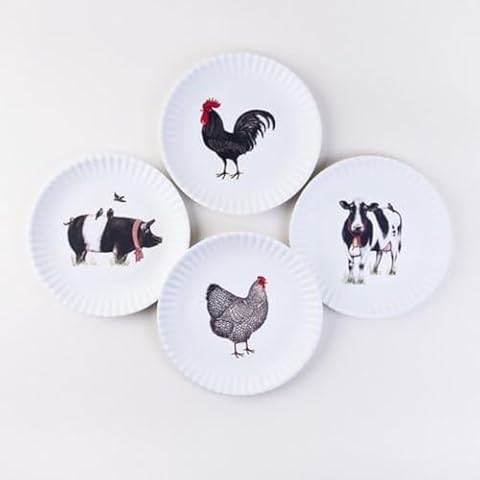One Hundred 80 Degrees Farmhouse Animals Melamine "Paper" Plates, 9 Inch, Set of 4 Cover