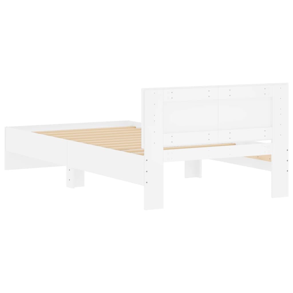 vidaXL Bettgestell, Bettrahmen mit Lattenrost, Bett Gästebett mit Kopfteil, Einzelbett Schlafzimmerbett Schlafzimmermöbel, Weiß 100x200cm Holzwerkstoff