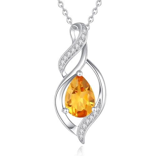 FANCIME November Birthstone Necklace for Women Citrine Teardrop Necklace Sterling