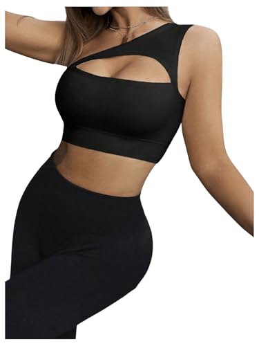 SHENHE Women's One Shoulder Cut Out Sports Bra Workout Gym Yoga Crop Tops4