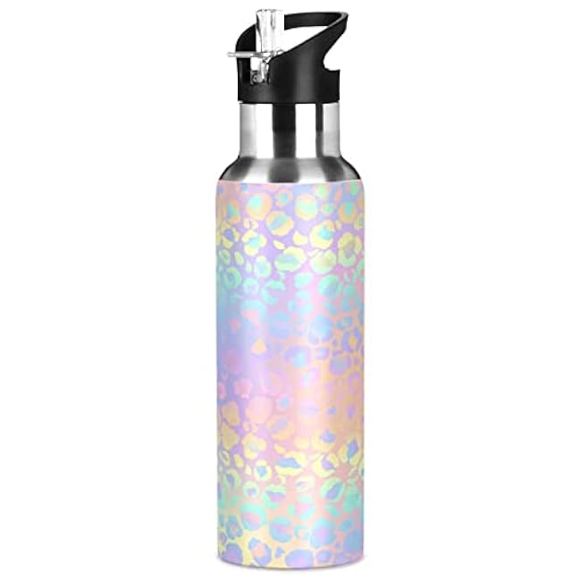 ALAZA Fire Rainbow Dragon Water Bottle with Straw Lid Vacuum Insulated Stainless Steel Thermo Flask Water Bottle 20oz