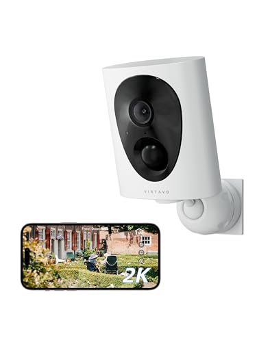 virtavo 2K Security Camera Outdoor Wireless WiFi, 2K Night Vision QHD, Outdoor/Indoor Camera, Rechargeable Battery for Home Surveillance,PIR Motion Detection,Siren Alarm,2-Way Audio, Cloud/SD