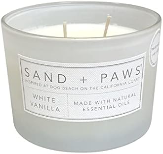Sand + Paws Scented Candle - White Vanilla - Additional Scents and Sizes –Luxurious Air Freshening Jar Candles Neutralize pet Odors and Enhance Home décor – 100% Cotton Lead-Free Wicks - 12 oz