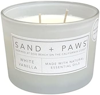 Sand + Paws Scented Candle - White Vanilla - Additional Scents and Sizes –Luxurious Air Freshening Jar Candles Neutralize pet Odors and Enhance Home décor – 100% Cotton Lead-Free Wicks - 12 oz
