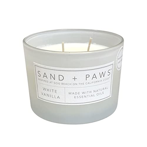 Sand + Paws Scented Candle - White Vanilla - Additional Scents and Sizes –Luxurious Air Freshening Jar Candles Neutralize pet Odors and Enhance Home décor – 100% Cotton Lead-Free Wicks - 12 oz