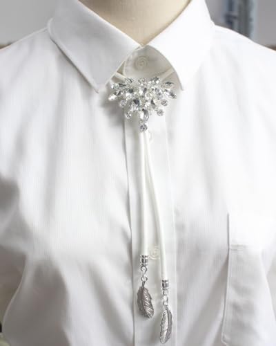 Image of PEARLY JUN Bolo Tie for Men Women Rhinestone Bling Western Cowboy Brown Leather Country Style String Wear Shirt Vest