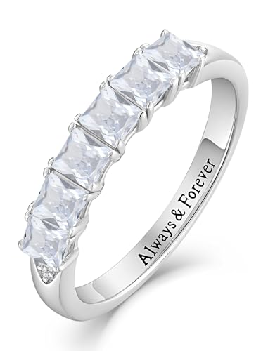 YL Stackable Ring for Women 925 Sterling Silver Eternity Rings Princess Cut Birthstone Wedding Band
