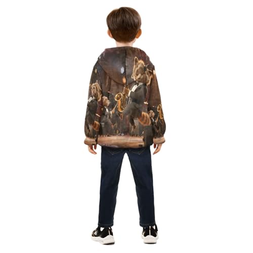 Animals Playing Music on Stage Toddler Fleece Jacket Girl Boys Hooded Fleece Jacket Coat Warm Outwear Zip-up 3-10T4