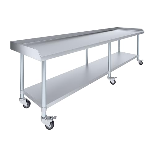 Image of AmGood Stainless Steel Equipment Stand with Undershelf + Casters, Heavy Duty, Commercial Grade, NSF Certified (24 inch Width x 96 inch Length + Casters)
