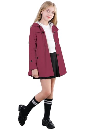 Image of Betusline Girl's Single Breasted Trench Coat Hooded Dress Coat Outerwear, 2-14 Years