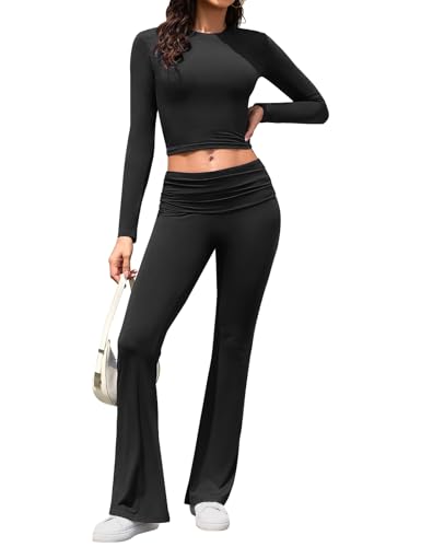 Yuson Girl Zweiteiler Damen Lounge Set Weich Hausanzug Freizeitanzug Langarm Crop Top Elastische Taille Schlaghosen 2 Teiler Loungewear Damen Set Y2K Outfit Casual Sportanzug(Schwarz, M) Yuson Girl Zweiteiler Damen Lounge Set Weich Hausanzug Freizeitanzug Langarm Crop Top Elastische Taille Schlaghosen 2 Teiler Loungewear Damen Set Y2K Outfit Casual Sportanzug(Schwarz, M)