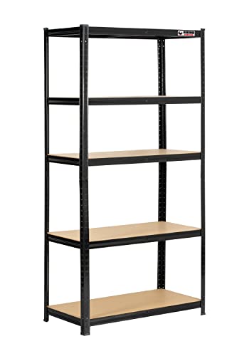 Rhino Racking – 5 Tier Heavy Duty Garage Shelving Units – 200kg Load Weight Per Shelf- 1000kg Per Unit – Black Storage Shelves – 180x90x45cm Adjustable Racks – Shed Shelving