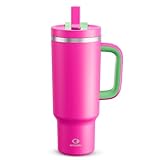 40 oz Tumbler with Handle and Straw: Stainless Steel Insulated Tumbler Keeps Cold for 24 Hours, Leakproof Travel Cup Fits in Cup Holder and BPA-Free,Knockout Pink