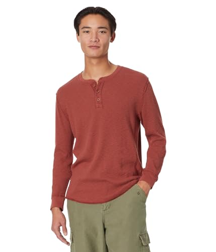 Lucky Brand Men's Garment Dye Thermal Henley, Terracotta