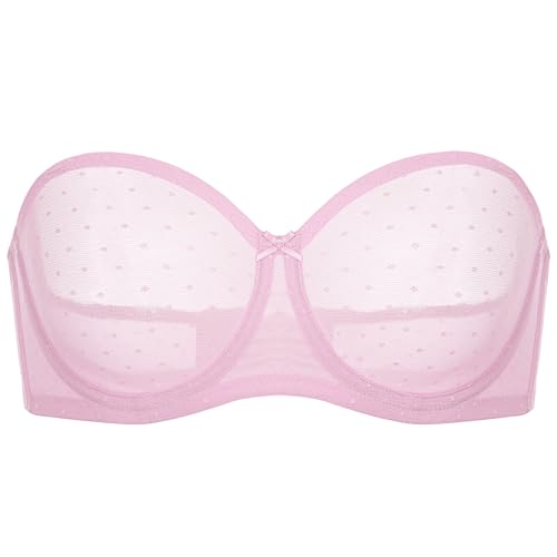 Image of DOBREVA Women's Mesh Strapless Bra Sheer Unlined See Through Underwire Bras Plus Size
