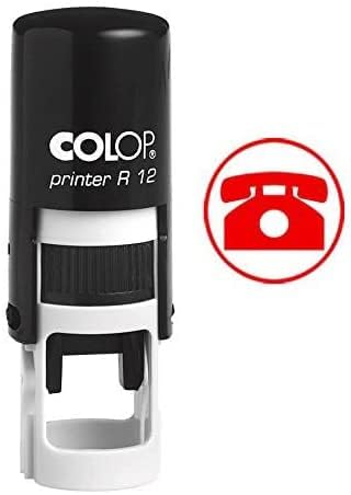 Telephone Self Inking Mini Rubber Stamp Colop Round Decorative Teachers Stamps 12mm, Red Ink
