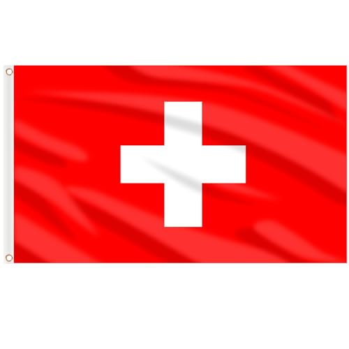 AhfuLife Grande Drapeau Suisse 90×150cm, 1Pcs Drapeaux Nationaux de la Suisse Double Face avec œillets en Laiton pour Decor 2025 Eurovision Euro Football Match Jarding Bar Célébration