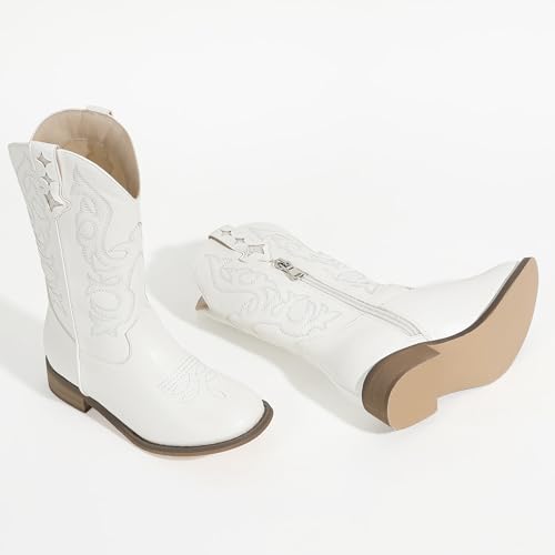 PANDANINJIA Girls Cowgirl Boots Kids Toddler Cowboy Boots Round Toe Mid Calf Western Riding Booties Shoes4