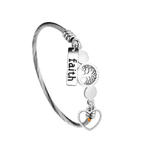 Image of Uloveido Rose Gold Plated Tree Of Life Bangle Cuffs Faith Mustard Seed Pendant Charms Open Bracelet for Women Y1028
