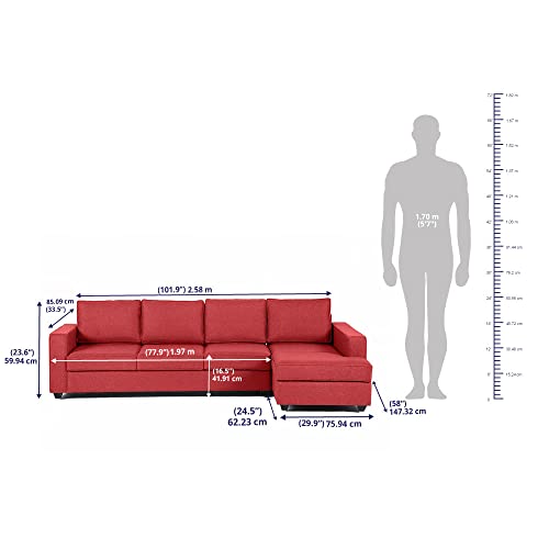 Image of Wakefit Sofa Set | 3 Year Warranty | Sofa 3 Seater, 3 Seater Sofa for Living Room, Wooden Sofa Set, 3 Seater + Right Aligned, Sofa for Living Room - Napper(Omega : Red)