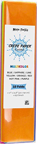 More Fiesta-Crepe Paper Folds (10 Sheets) - 17 Inches Wide By 6.2 Feet Long - Mexican Crepe Paper - Assorted Colors (Fiesta Multicolor Assortment) #TOP2