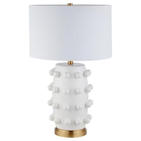 Henn&Hart 26" Tall Ceramic Table Lamp with Fabric Shade in Flat White, for Home, Living Room, Bedroom, Entertainment Room, Office, Kitchen, Dining Cover