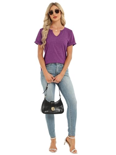 YOKGO Womens Summer Tops Fashion V Neck T Shirts Short Sleeve Shirts Casual Basic Tees Loose Fit Blouses Trendy Clothes 2026 Purple — view 4