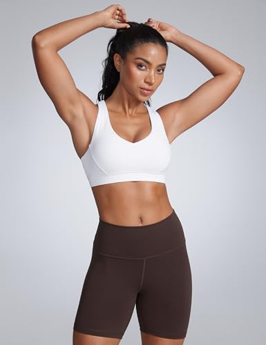 Image of CRZ YOGA Butterbreeze Cross Back Sports Bras | Medium Support, Removable Pads, Training, Fast Dry, Scoop Neck, Cut-Out, Adjustable Wide Straps, for Women