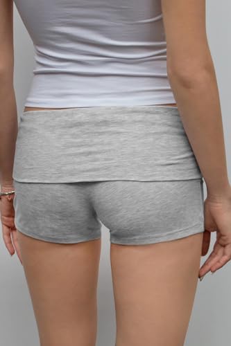 Image of KMBANGI Womens Fold Over Shorts Elastic Waist Y2k Lounge Shorts Foldover Cute Pajama Micro Bottoms Mini Shorts Sleepwear