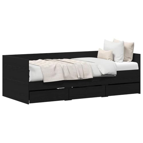 vidaXL Marco de diván con cajones con cabecera Roble Negro 90 x 190 cm, Estructura de Cama compacta, Moderno Lugar para Dormir, solución de Madera, Muebles versátiles