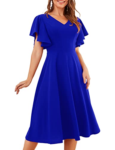 Image of Bridesmay Women's Formal Wedding Guest Dress for Women 2026 Short Sleeve Fit and Flare Tea Party Dresses