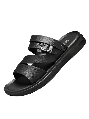 GORGLITTER Men's Beach Leather Sandals 2025 Slide Footwear Slip On Slippers