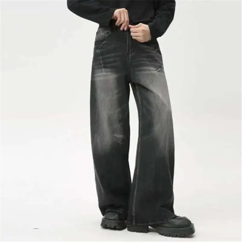 Men's American Style Jeans Loose Wide-Leg Washed Denim Pants High Street Trousers4