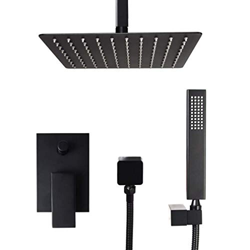 Pommeau de douche de 25 cm avec mitigeur inverseur en laiton et douchette noire - 2