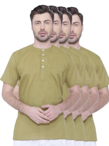 Image of Rajubhai Hargovindas Men's Pure Cotton Short Kurta | Pack of 4 |