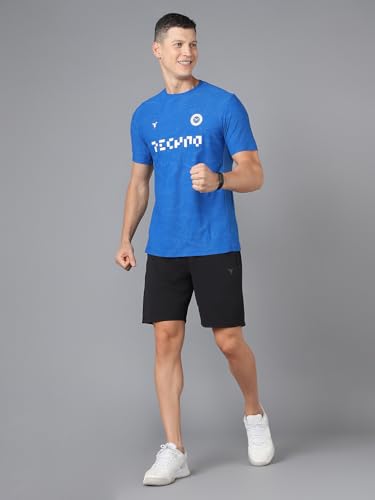 Image of TECHNOSPORT Men Cricket Fan T-Shirt IPL Printed Casual Sportswear Tee Typography Print Slim Fit Round Neck Short Sleeve Polyester Sports Tshirt for MenIPL MensJersey