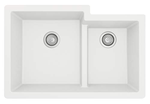 Karran Qu-811 32" Undermount Large/Small Bowl Quartz Kitchen Sink In White #TOP1