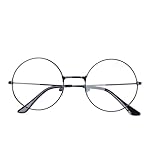ALVOGIMOR Retro Round Eyeglasses Clear Lens Metal Frame Glasses For Men Women Party Costume Accessories (Black)