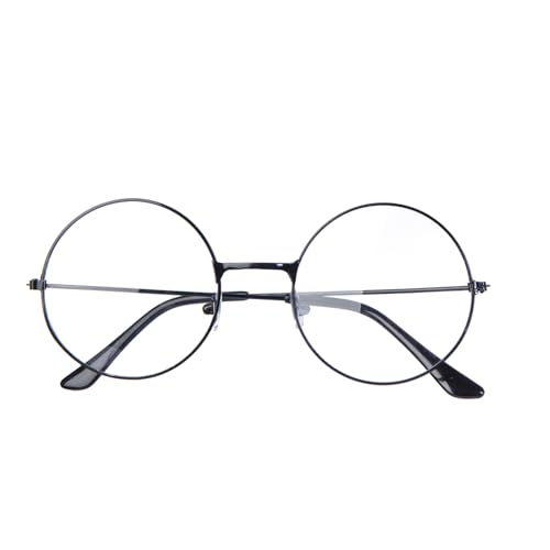 ALVOGIMOR Retro Round Eyeglasses Clear Lens Metal Frame Glasses For Men Women Party Costume Accessories (Black)