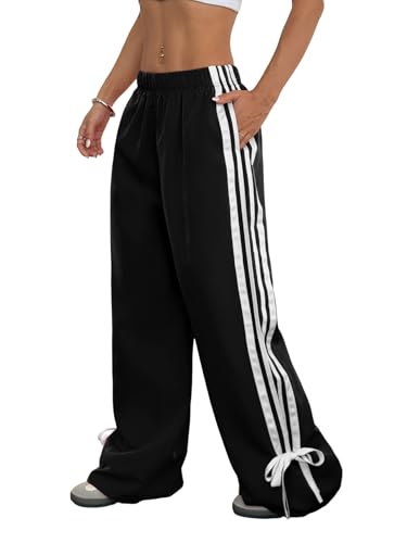 ZAFUL Womens Side Striped Pant Baggy Wide Leg Sweatpants Elastic