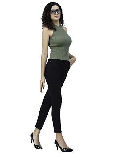 Image of Kalt Womens Knitted, Ribbed Cotton Fitted Sleeveless Round Neck Cami Tank Top