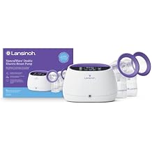 مضخة الثدي الكهربائية المزدوجة Lansinoh NaturalWave باللون الأبيض/الأرجواني | شفط بدرجة المستشفيات مع 12 مستوى و5 أحجام شفة وحركة تحاكي الطفل | أساسيات الرضاعة الطبيعية للأمهات المضخات