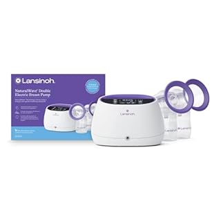 Lansinoh NaturalWave Double Electric Breast Pump White/Purple | Hospital-Grade Suction with 12 Levels, 5 Flange Sizes & Baby-Mimicking Motion | Breastfeeding Essentials for Pumping Moms