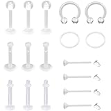 SREFGAS Clear Piercings Retainer Mix Set para hombre y mujer, de plástico, piercing para la nariz, labio, tabique, herradura, piercing para lengua, piercing para la nariz, 17 unidades