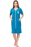 Brighton Robes Women's Terry Cotton Zipper Front Short Sleeve Two Pocket Robe Sleepwear Beach Dress (Large, Teal)