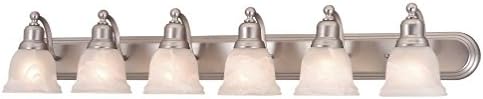 VAXCEL Lasalle 6-Light 48 inch Wide Brushed Nickel Transitional Bathroom Vanity Lighting Fixture, White Alabaster Glass Shade, Dimmable, LED Compatible, Over The Mirror Wall Mounted, Full Backplate